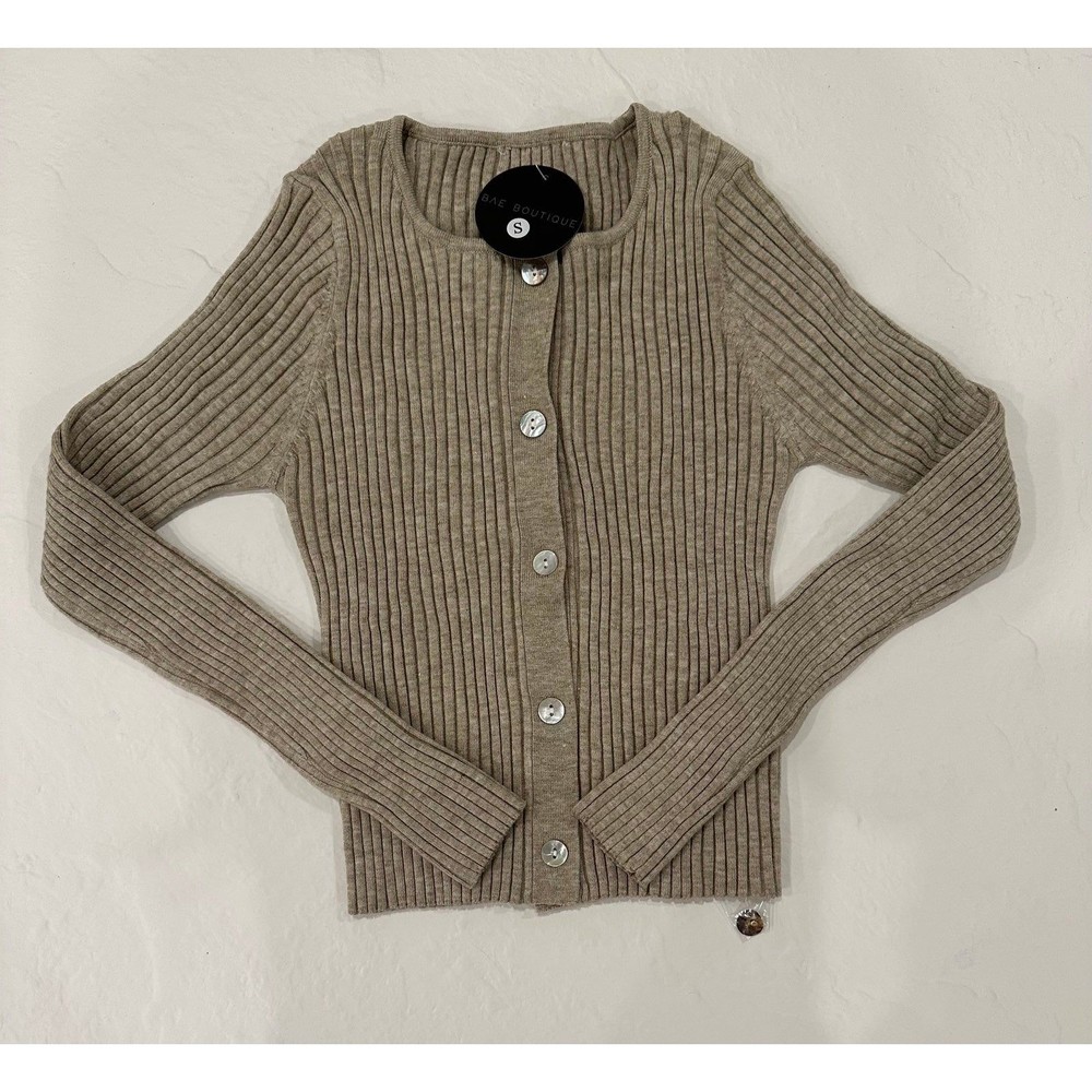 Bae Boutique Khaki Cropped Button Up Ribbed Top
